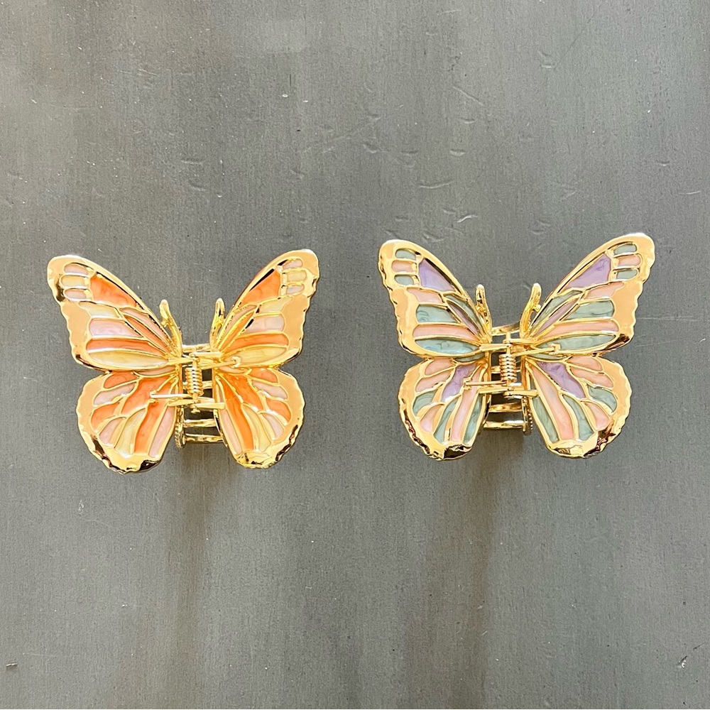 Light Purple Blue Marbled Double Wing Tier Butterfly 2.5" Lobster Claw Hair Clip - Picture 6 of 7